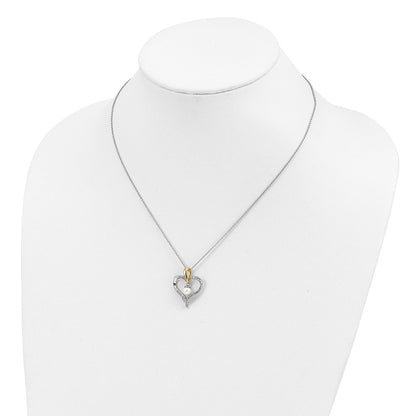 Sterling Silver Sentimental Expressions Gold-Plated Fw Cultured Pearl Heart And Soul 18In Necklace