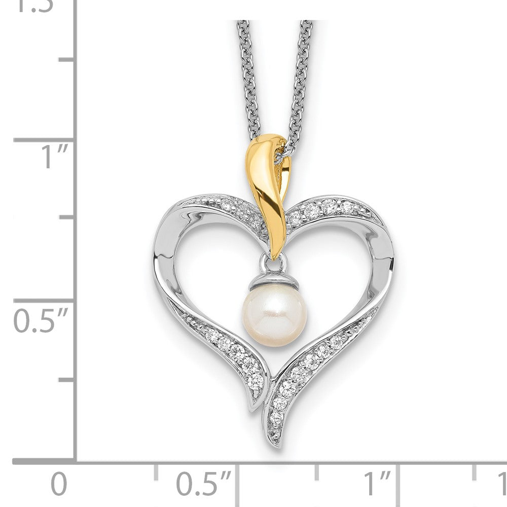 Sterling Silver Sentimental Expressions Gold-Plated Fw Cultured Pearl Heart And Soul 18In Necklace
