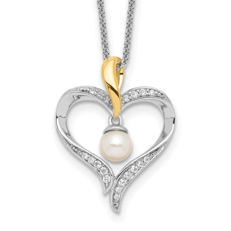 Sterling Silver Sentimental Expressions Gold-Plated Fw Cultured Pearl Heart And Soul 18In Necklace