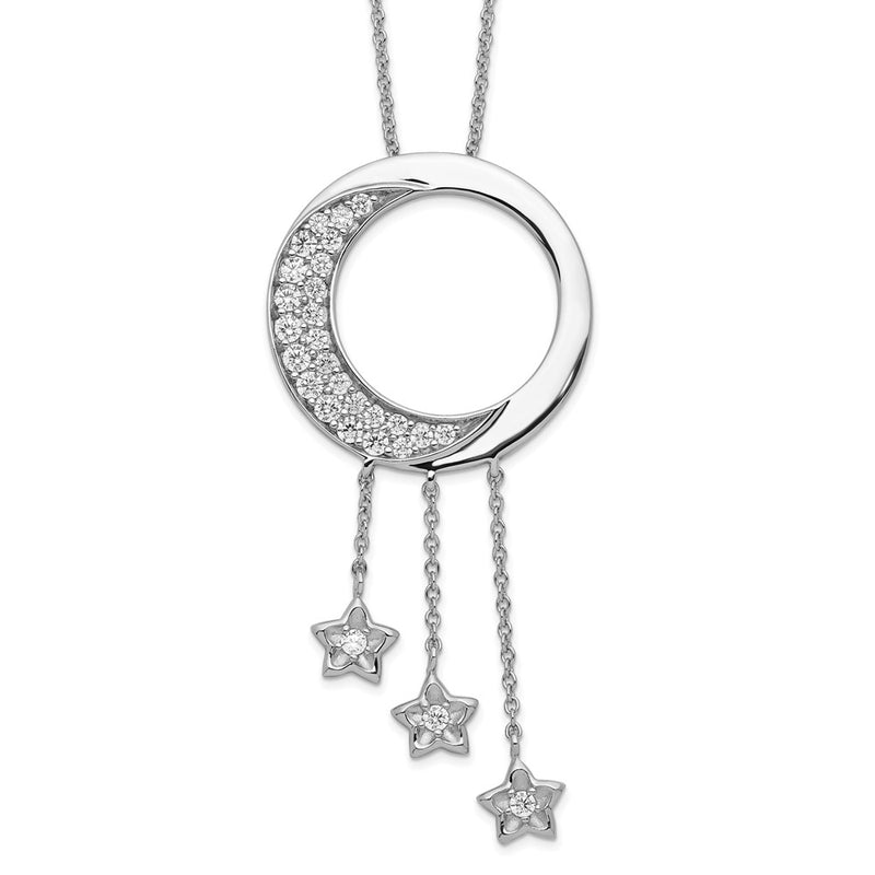 Sterling Silver Sentimental Expressions Rhodium-Plated Cz I Promise You The Moon And Stars 18In Necklace