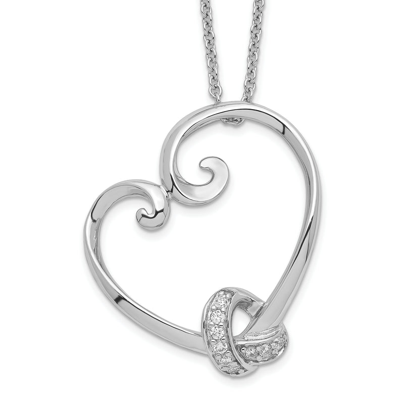 Sterling Silver Sentimental Expressions Rhodium-Plated Cz Love Knots 18In Heart Necklace