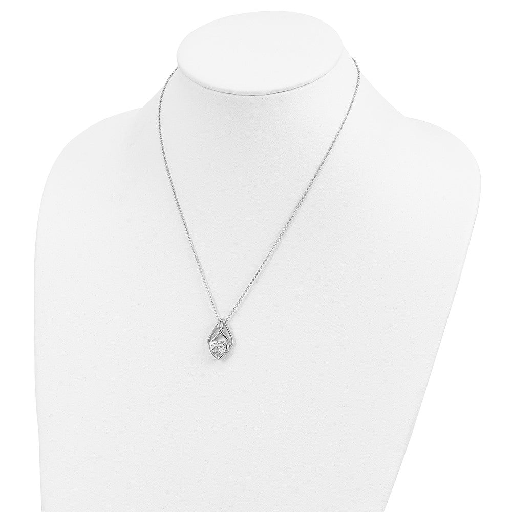 Sterling Silver Sentimental Expressions Rhodium-Plated Cz Wrapped Around My Heart 18In Necklace