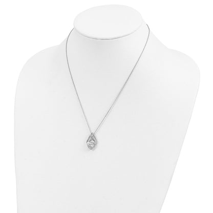 Sterling Silver Sentimental Expressions Rhodium-Plated Cz Wrapped Around My Heart 18In Necklace