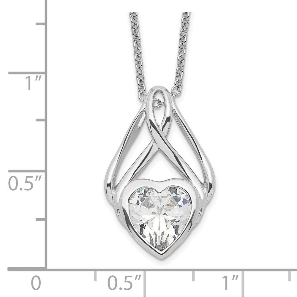 Sterling Silver Sentimental Expressions Rhodium-Plated Cz Wrapped Around My Heart 18In Necklace