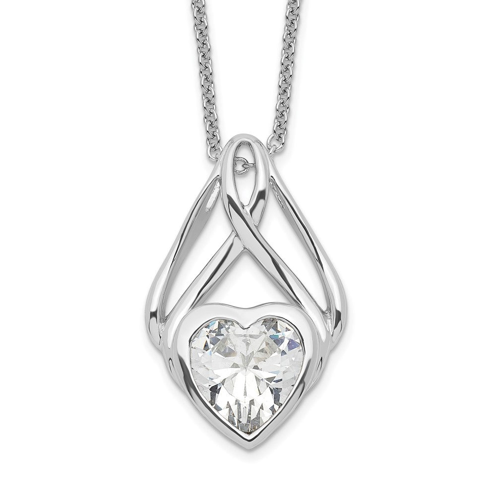Sterling Silver Sentimental Expressions Rhodium-Plated Cz Wrapped Around My Heart 18In Necklace