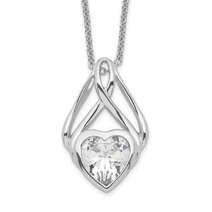 Sterling Silver Sentimental Expressions Rhodium-Plated Cz Wrapped Around My Heart 18In Necklace