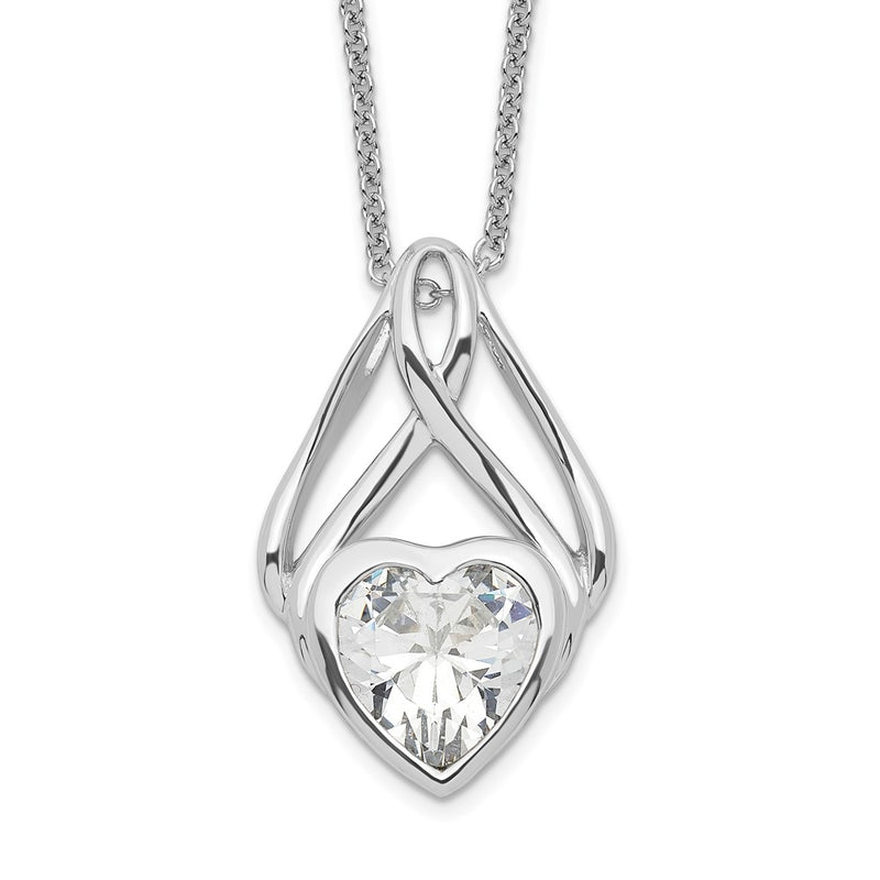 Sterling Silver Sentimental Expressions Rhodium-Plated Cz Wrapped Around My Heart 18In Necklace