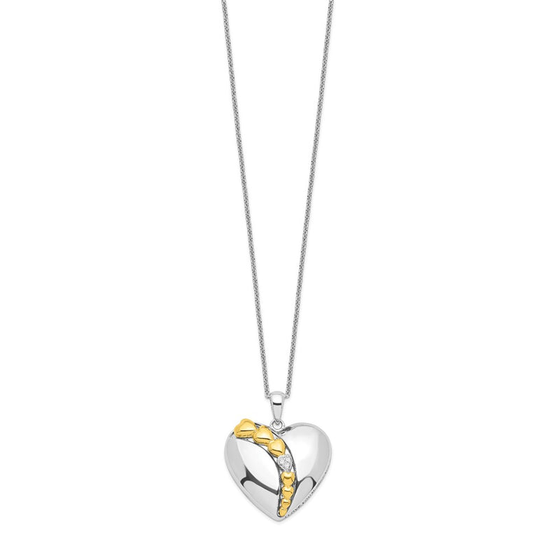 Sterling Silver Sentimental Expressions Rhodium And Gold-Plated Cz I Love You More Each Day Heart 18 Inch Necklace With Poem Card