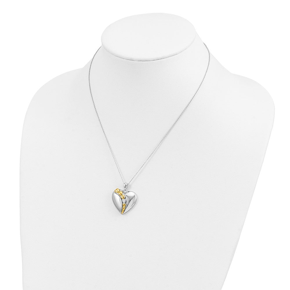 Sterling Silver Sentimental Expressions Rhodium And Gold-Plated Cz I Love You More Each Day Heart 18 Inch Necklace With Poem Card