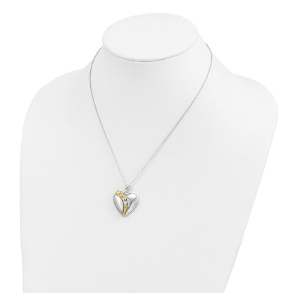 Sterling Silver Sentimental Expressions Rhodium And Gold-Plated Cz I Love You More Each Day Heart 18 Inch Necklace With Poem Card