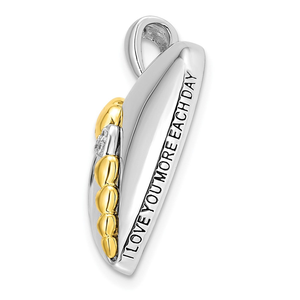 Sterling Silver Sentimental Expressions Rhodium And Gold-Plated Cz I Love You More Each Day Heart 18 Inch Necklace With Poem Card