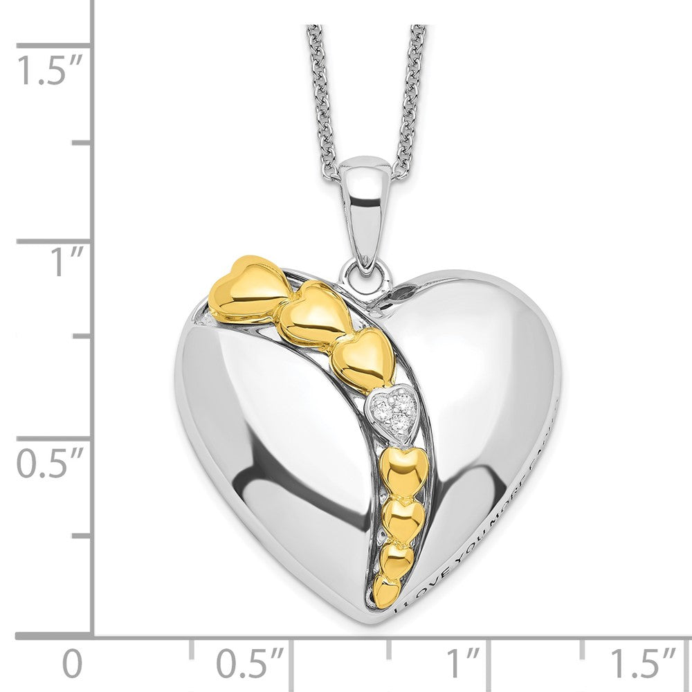 Sterling Silver Sentimental Expressions Rhodium And Gold-Plated Cz I Love You More Each Day Heart 18 Inch Necklace With Poem Card
