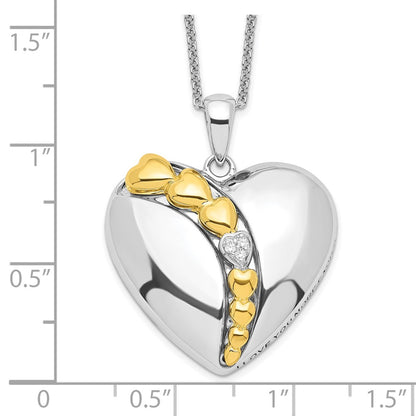Sterling Silver Sentimental Expressions Rhodium And Gold-Plated Cz I Love You More Each Day Heart 18 Inch Necklace With Poem Card