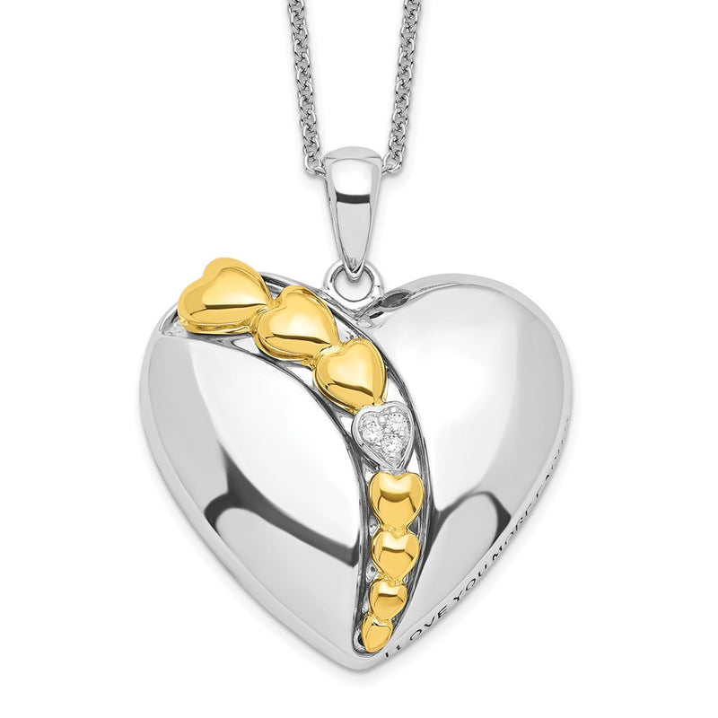 Sterling Silver Sentimental Expressions Rhodium And Gold-Plated Cz I Love You More Each Day Heart 18 Inch Necklace With Poem Card
