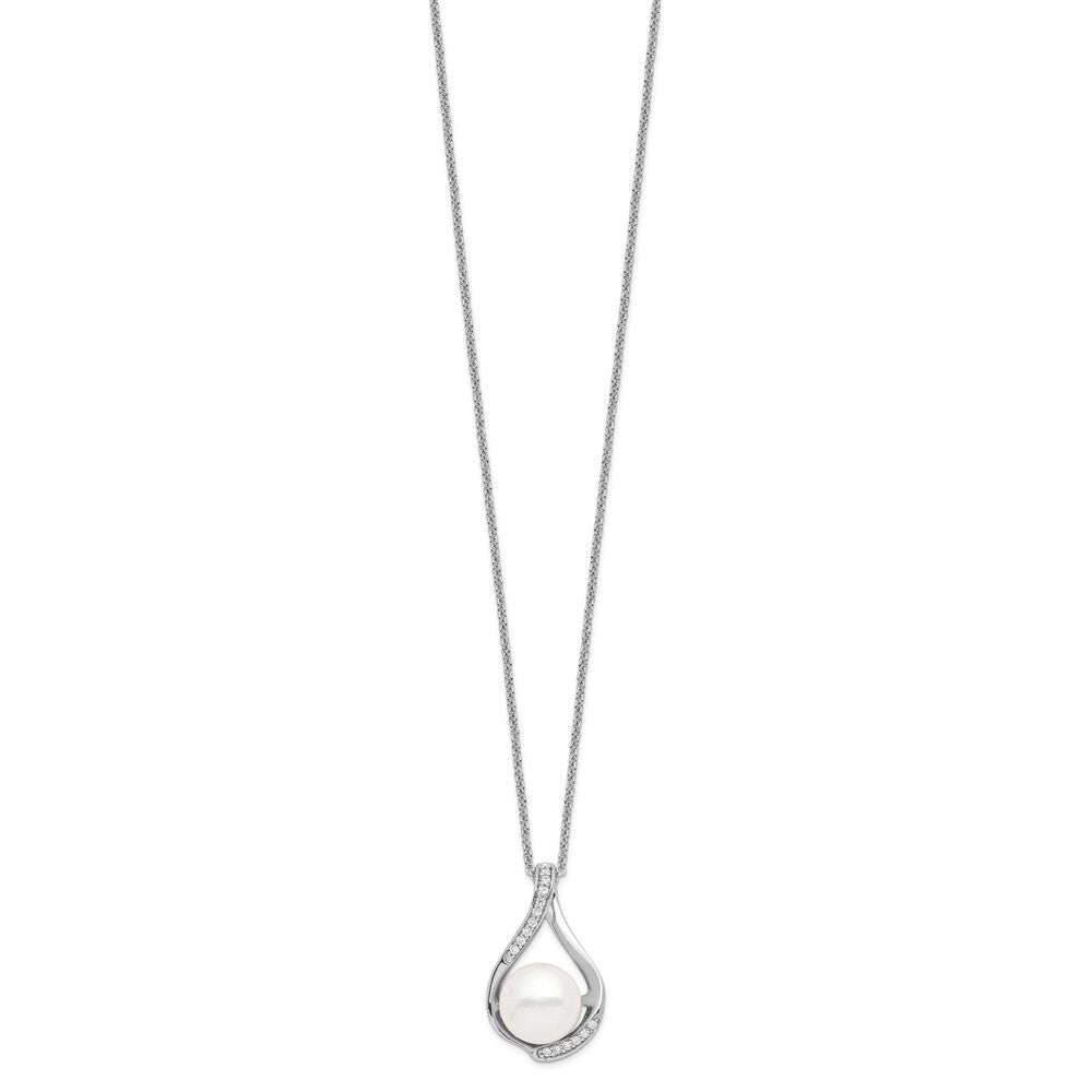 Sterling Silver Sentimental Expressions Rhodium-Plated Fw Cultured Pearl Cz Forever (Embrace) 18In Necklace