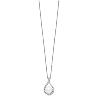 Sterling Silver Sentimental Expressions Rhodium-Plated Fw Cultured Pearl Cz Forever (Embrace) 18In Necklace