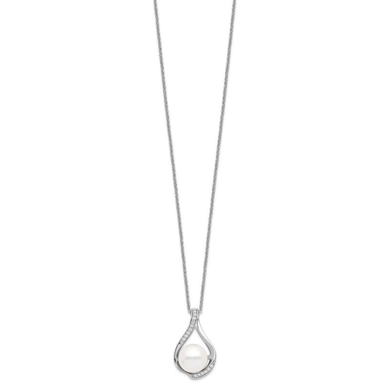 Sterling Silver Sentimental Expressions Rhodium-Plated Fw Cultured Pearl Cz Forever (Embrace) 18In Necklace
