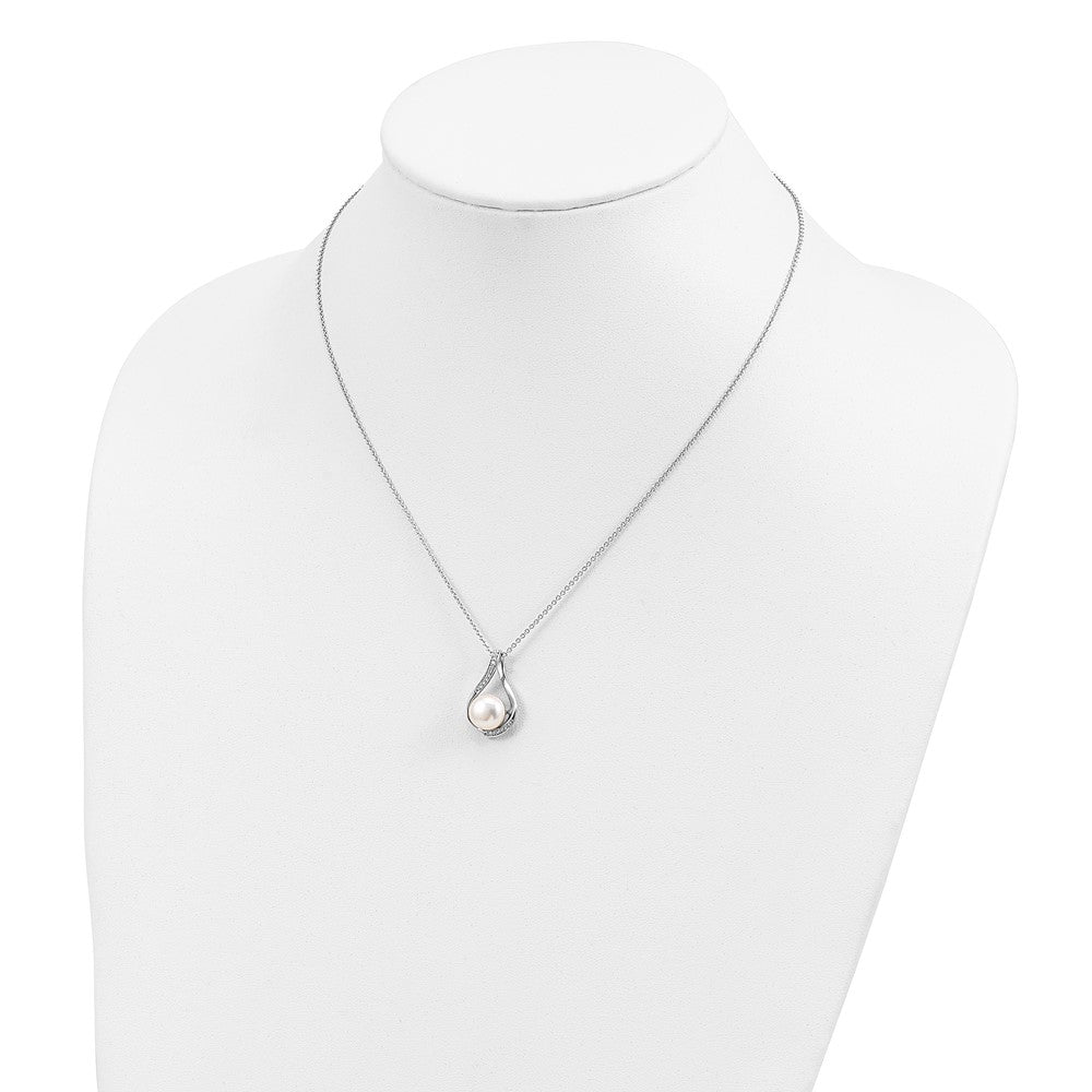 Sterling Silver Sentimental Expressions Rhodium-Plated Fw Cultured Pearl Cz Forever (Embrace) 18In Necklace