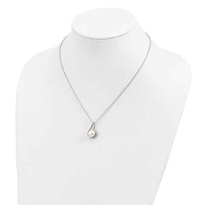 Sterling Silver Sentimental Expressions Rhodium-Plated Fw Cultured Pearl Cz Forever (Embrace) 18In Necklace