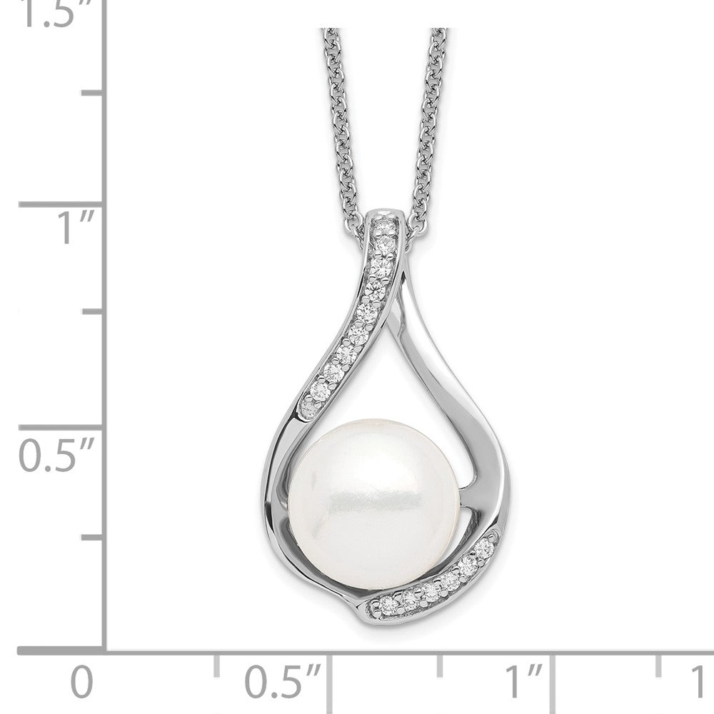 Sterling Silver Sentimental Expressions Rhodium-Plated Fw Cultured Pearl Cz Forever (Embrace) 18In Necklace