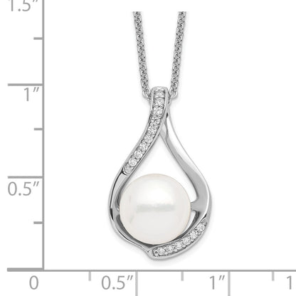 Sterling Silver Sentimental Expressions Rhodium-Plated Fw Cultured Pearl Cz Forever (Embrace) 18In Necklace