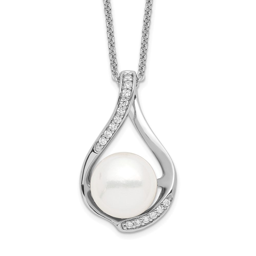 Sterling Silver Sentimental Expressions Rhodium-Plated Fw Cultured Pearl Cz Forever (Embrace) 18In Necklace
