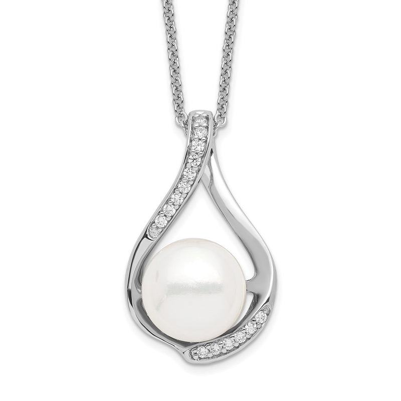 Sterling Silver Sentimental Expressions Rhodium-Plated Fw Cultured Pearl Cz Forever (Embrace) 18In Necklace