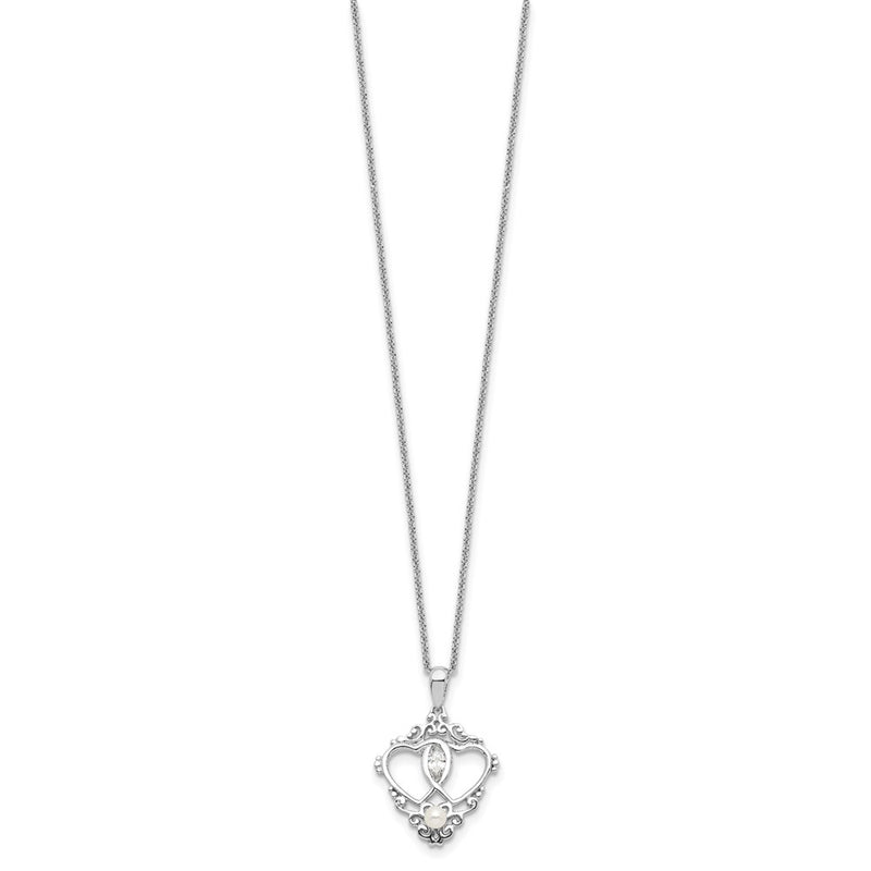 Sterling Silver Sentimental Expressions Rhodium-Plated Antiqued Two Hearts, One Love 18In Heart Necklace