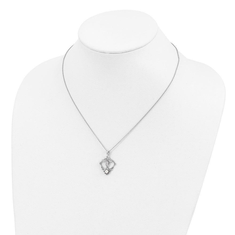 Sterling Silver Sentimental Expressions Rhodium-Plated Antiqued Two Hearts, One Love 18In Heart Necklace