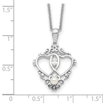 Sterling Silver Sentimental Expressions Rhodium-Plated Antiqued Two Hearts, One Love 18In Heart Necklace