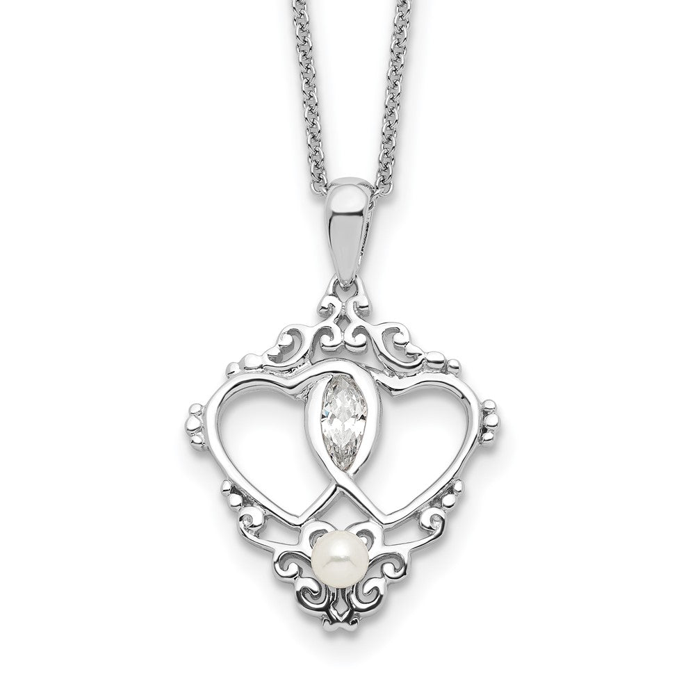 Sterling Silver Sentimental Expressions Rhodium-Plated Antiqued Two Hearts, One Love 18In Heart Necklace