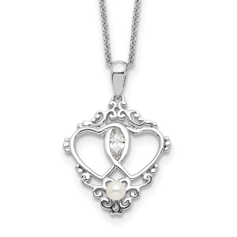 Sterling Silver Sentimental Expressions Rhodium-Plated Antiqued Two Hearts, One Love 18In Heart Necklace
