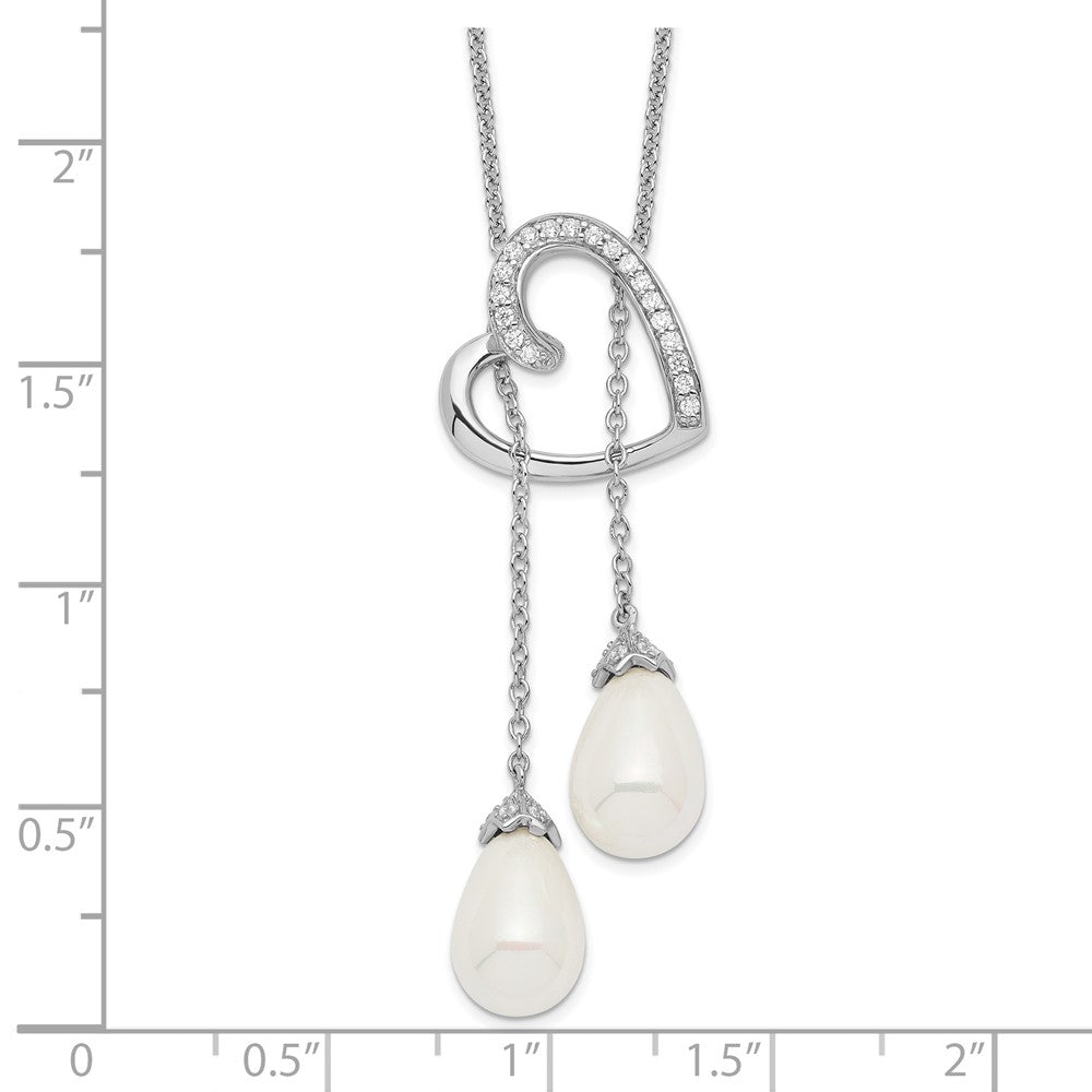 Sterling Silver Sentimental Expressions Rhodium-Plated Fw Cultured Pearl Cz Two Become One 18In Heart Necklace