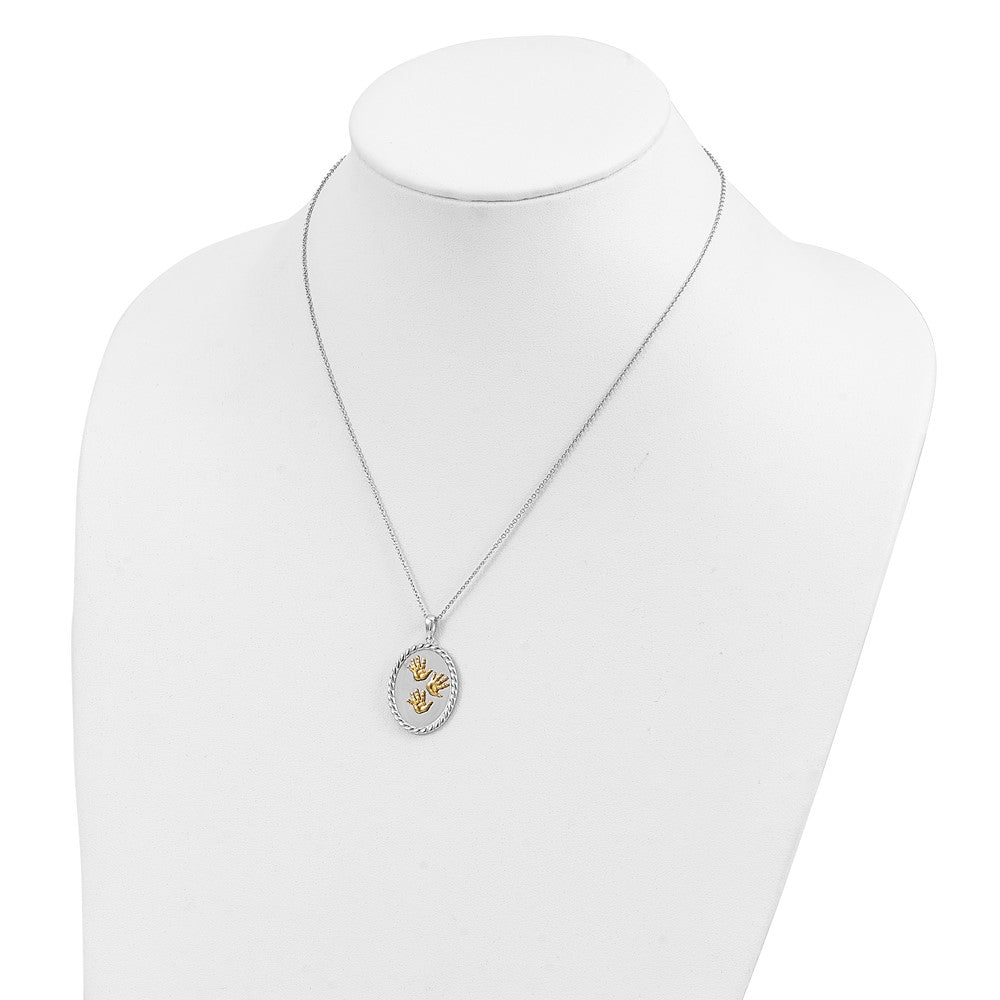 Sterling Silver Sentimental Expressions Gold-Plated Hand Prints 18In Necklace