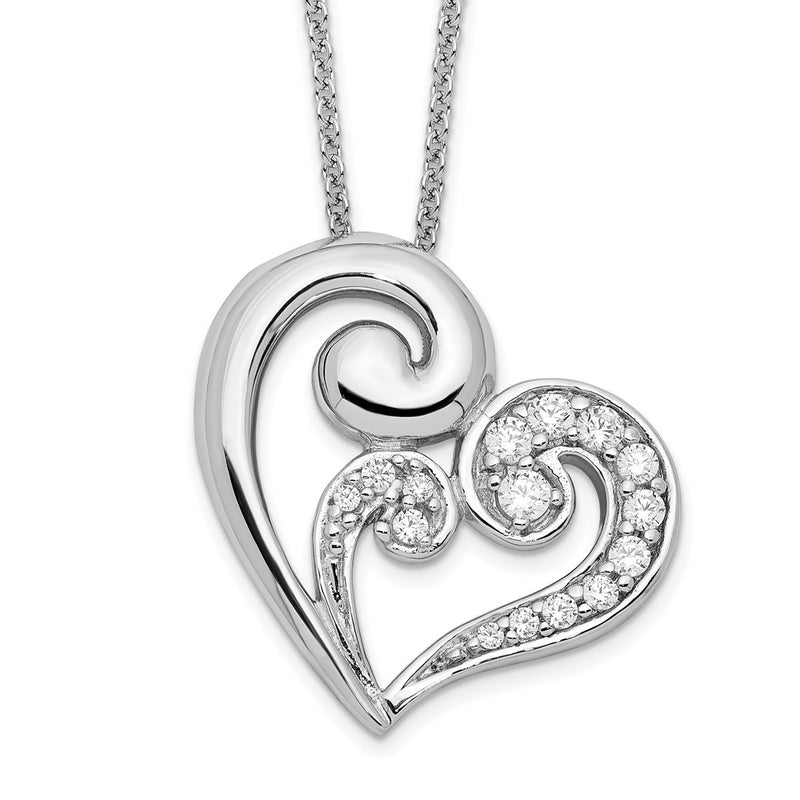 Sterling Silver Sentimental Expressions Rhodium-Plated Cz A Mothers Journey 18In Heart Necklace