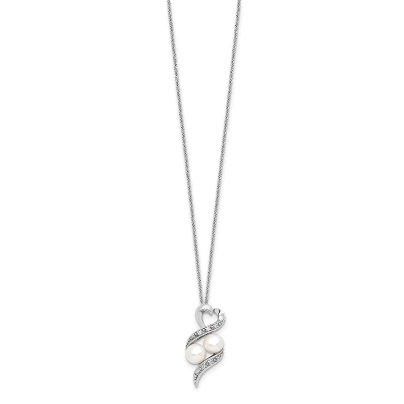 Sterling Silver Sentimental Expressions Rhodium-Plated Fwc Pearl Cz 2 P'S In A Pod Motherhood Friendship 18In Necklace