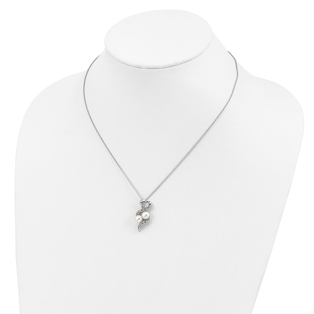 Sterling Silver Sentimental Expressions Rhodium-Plated Fwc Pearl Cz 2 P'S In A Pod Motherhood Friendship 18In Necklace