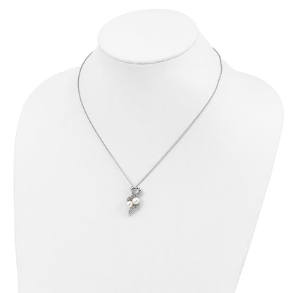 Sterling Silver Sentimental Expressions Rhodium-Plated Fwc Pearl Cz 2 P'S In A Pod Motherhood Friendship 18In Necklace
