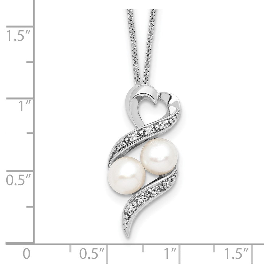 Sterling Silver Sentimental Expressions Rhodium-Plated Fwc Pearl Cz 2 P'S In A Pod Motherhood Friendship 18In Necklace