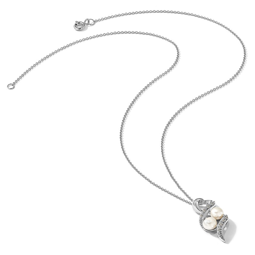Sterling Silver Sentimental Expressions Rhodium-Plated Fwc Pearl Cz 2 P'S In A Pod Motherhood Friendship 18In Necklace