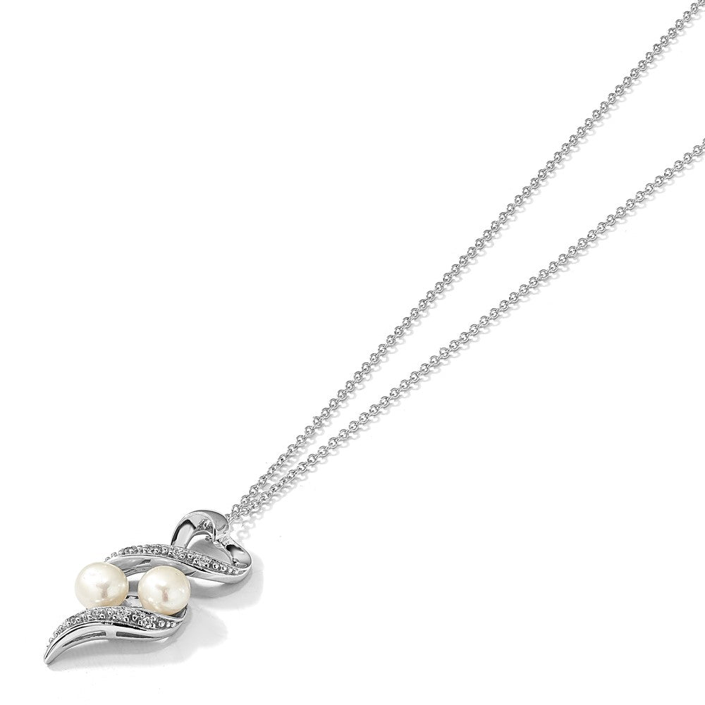 Sterling Silver Sentimental Expressions Rhodium-Plated Fwc Pearl Cz 2 P'S In A Pod Motherhood Friendship 18In Necklace