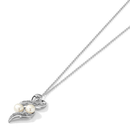 Sterling Silver Sentimental Expressions Rhodium-Plated Fwc Pearl Cz 2 P'S In A Pod Motherhood Friendship 18In Necklace