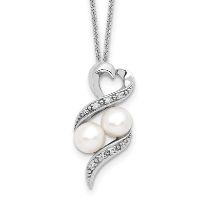 Sterling Silver Sentimental Expressions Rhodium-Plated Fwc Pearl Cz 2 P'S In A Pod Motherhood Friendship 18In Necklace