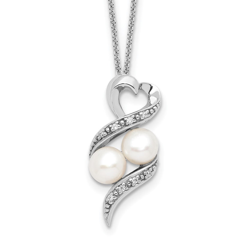 Sterling Silver Sentimental Expressions Rhodium-Plated Fwc Pearl Cz 2 P'S In A Pod Motherhood Friendship 18In Necklace