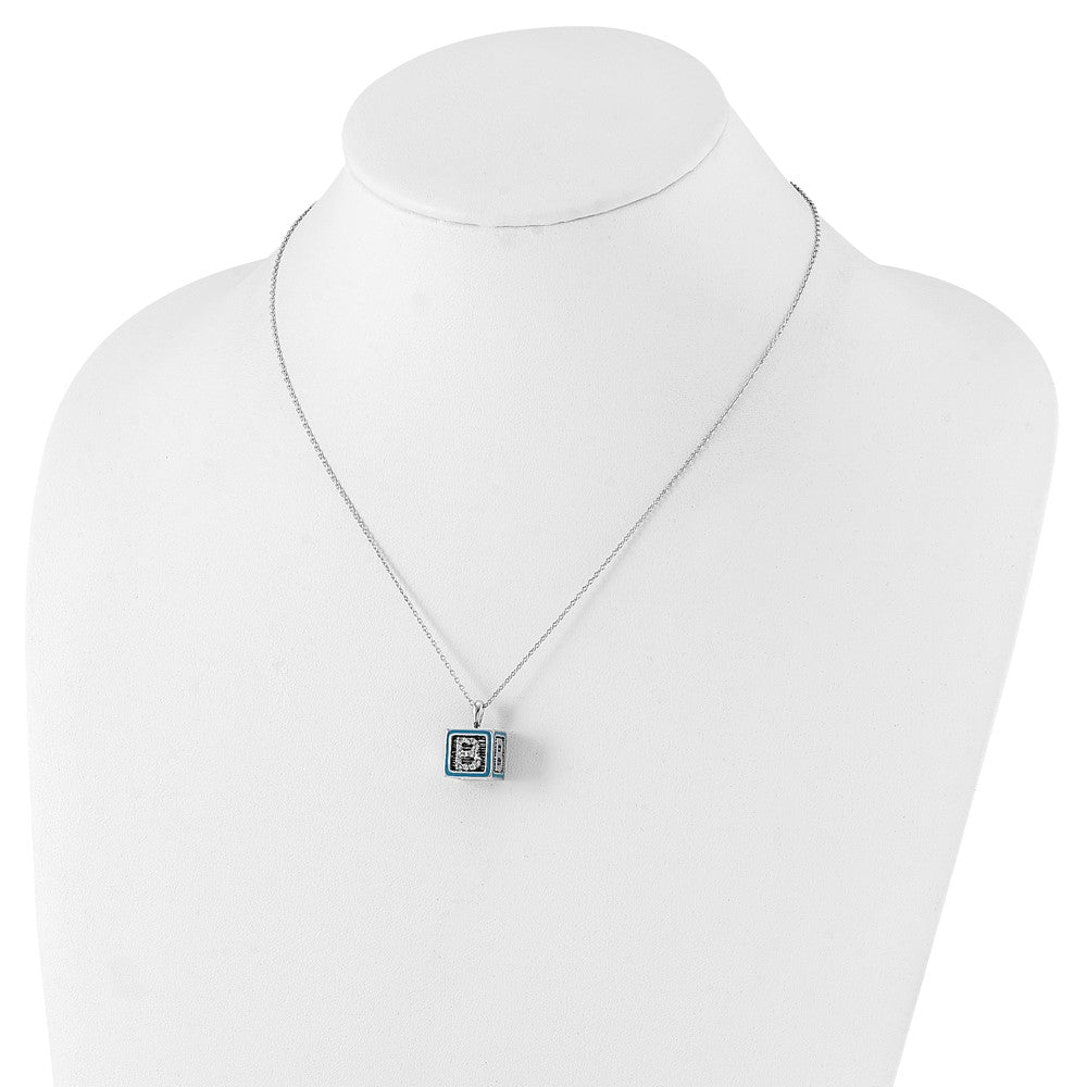 Sterling Silver Sentimental Expressions Polished & Antiqued Blue Enameled Cz Family Building Blocks Necklace