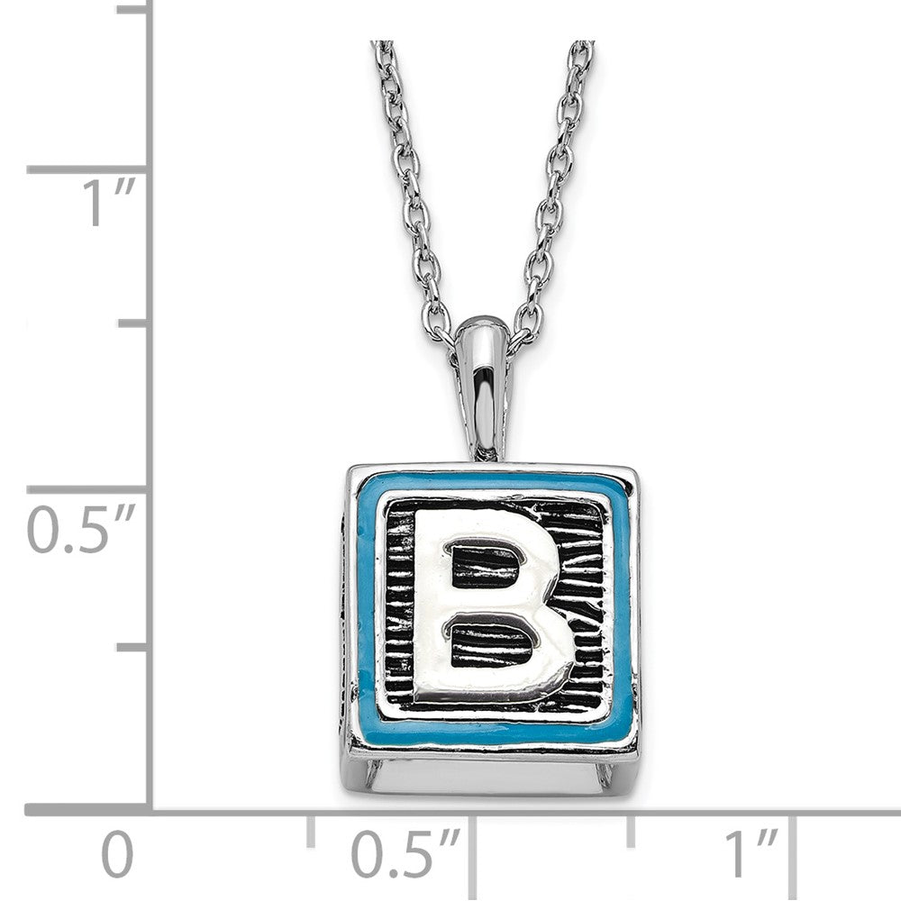 Sterling Silver Sentimental Expressions Polished & Antiqued Blue Enameled Cz Family Building Blocks Necklace