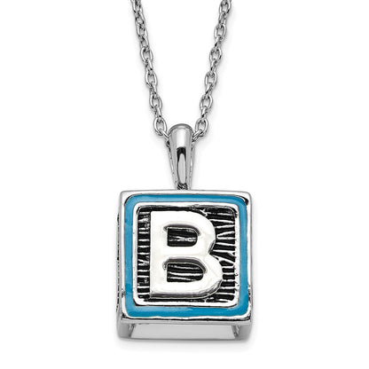 Sterling Silver Sentimental Expressions Polished & Antiqued Blue Enameled Cz Family Building Blocks Necklace