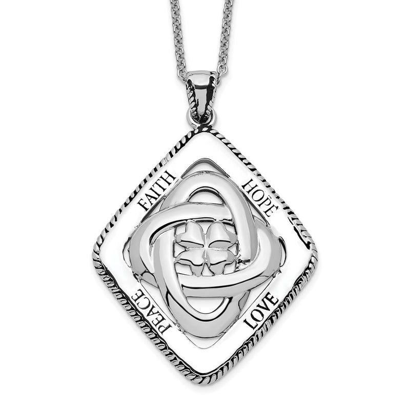 Sterling Silver Sentimental Expressions Rhodium-Plated Antiqued Family Blessings 18In Necklace