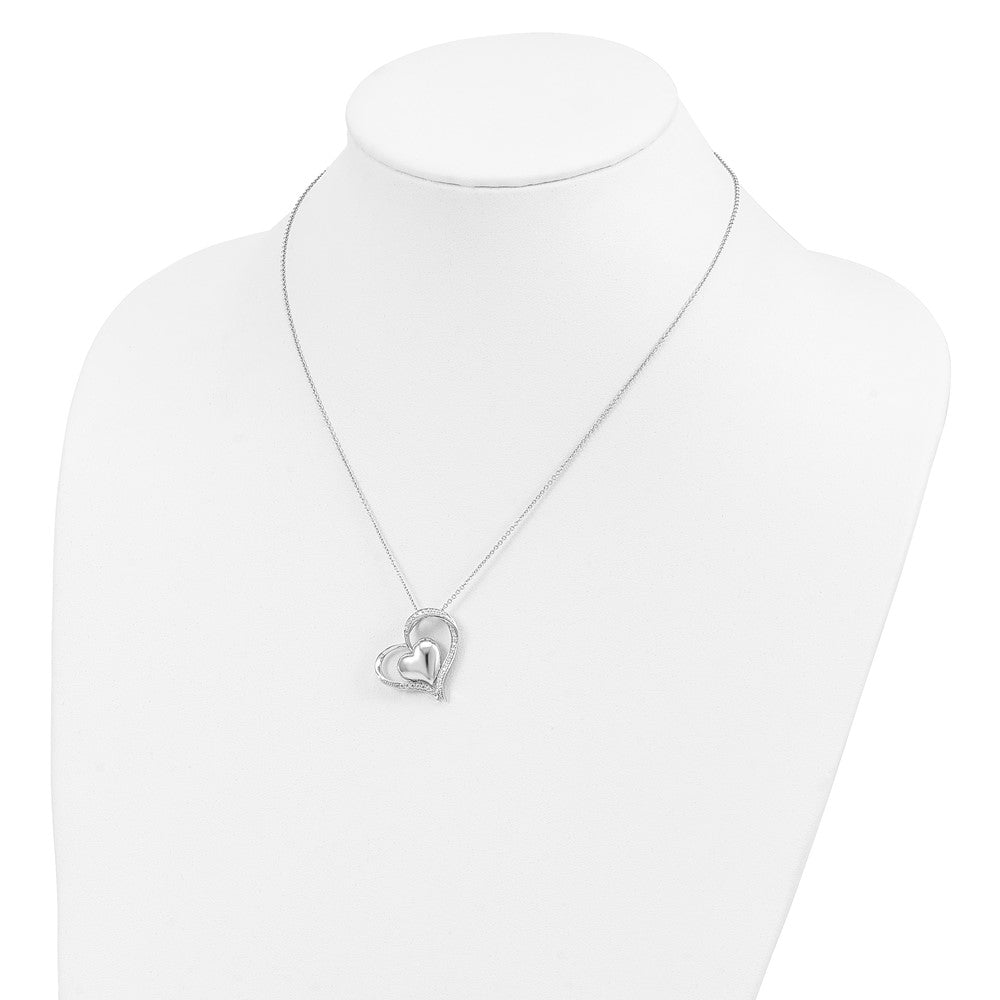 Sterling Silver Sentimental Expressions Rhodium-Plated Cz In My Heart Double Hear 18 Inch Necklace With Poem Card
