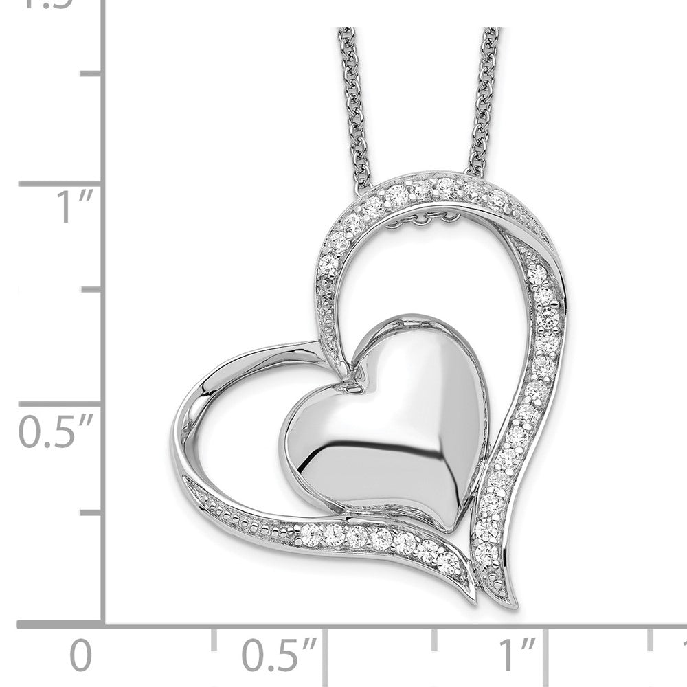 Sterling Silver Sentimental Expressions Rhodium-Plated Cz In My Heart Double Hear 18 Inch Necklace With Poem Card